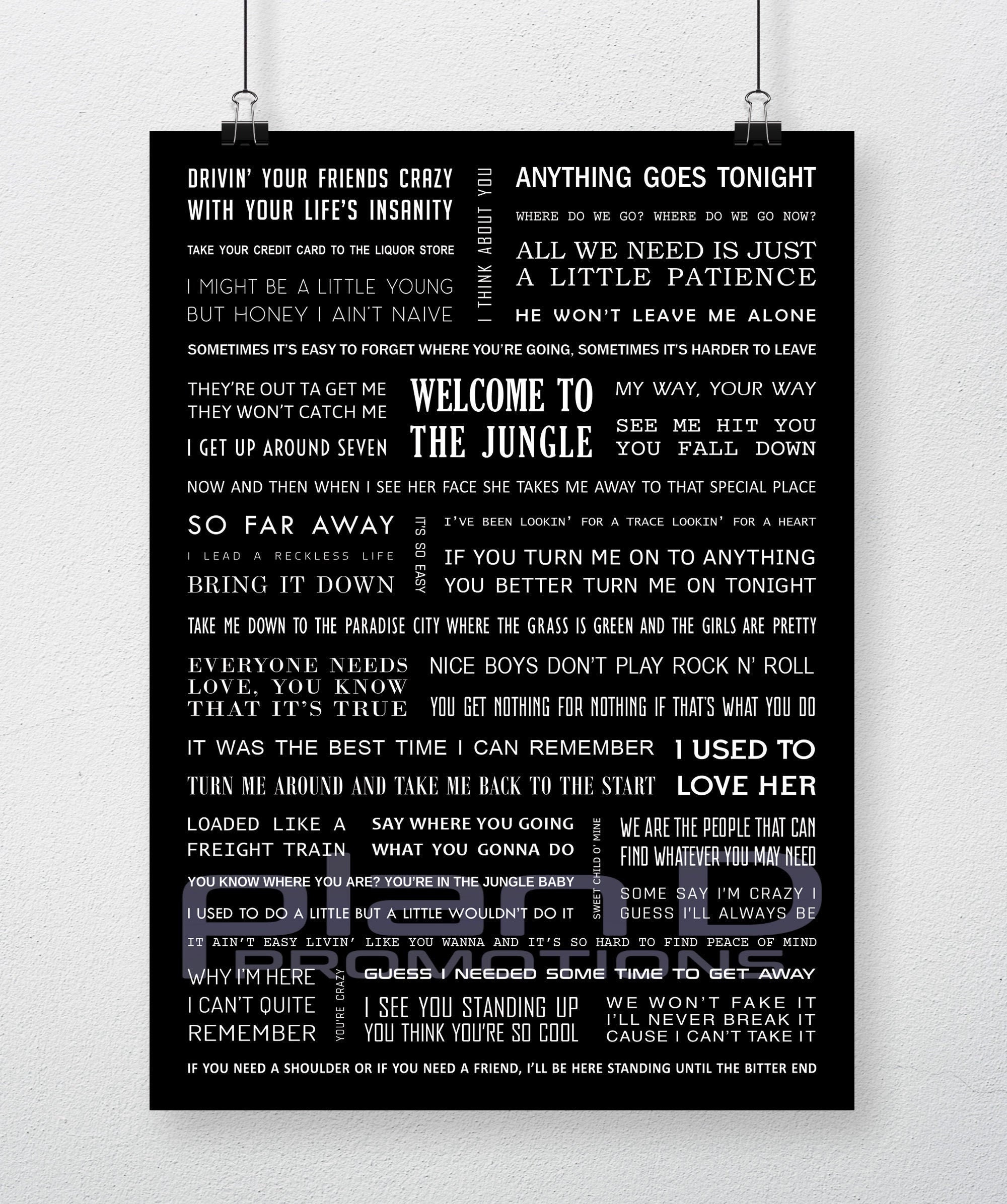 A4 Guns N' Roses Lyrics Poster : Appetite & Lies - Etsy UK