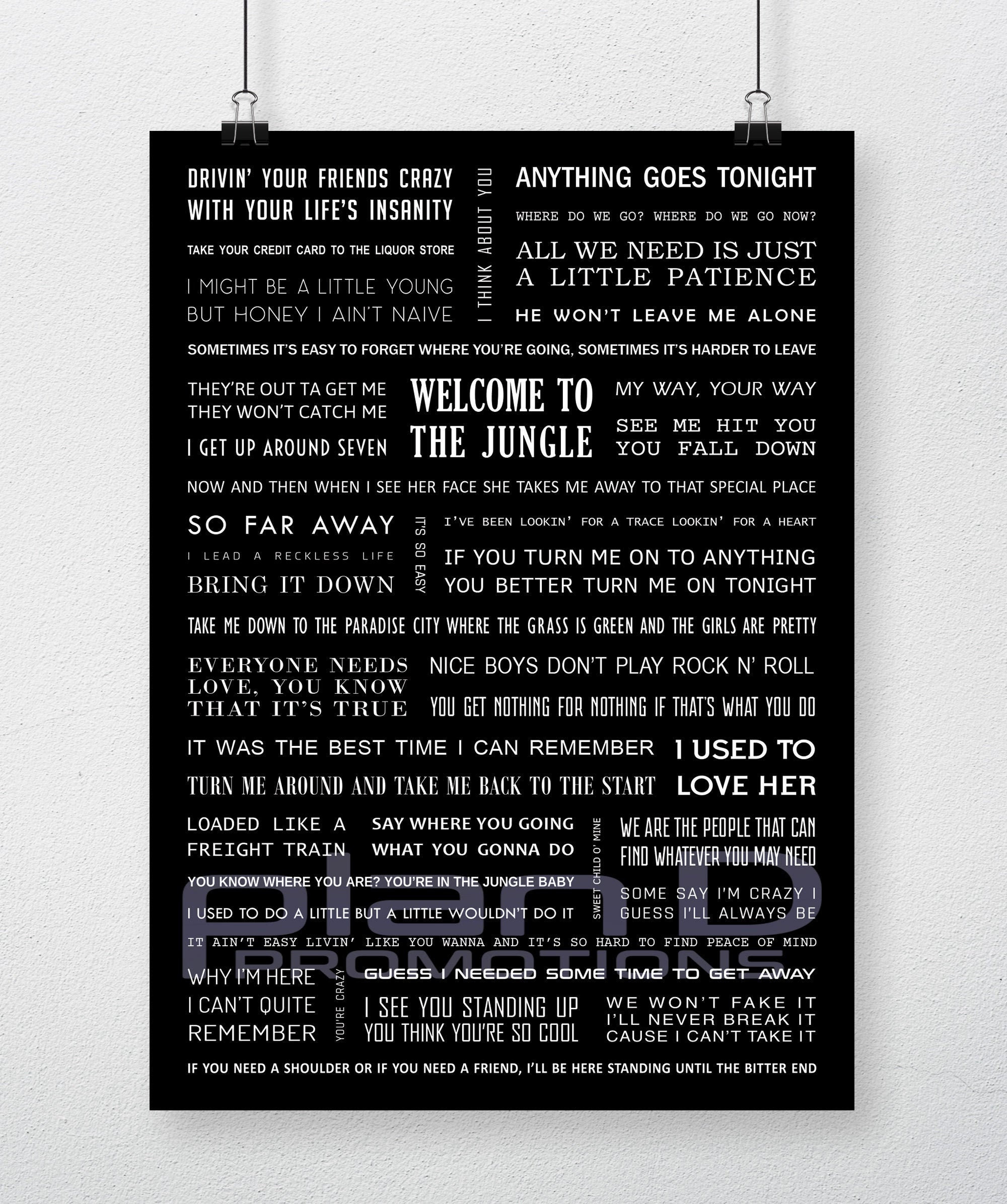 Guns N' Roses PARADISE CITY Song Lyrics Poster Print Wall Art