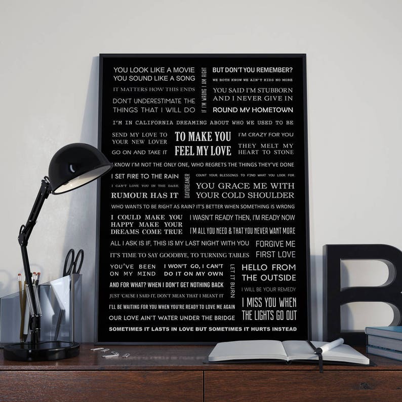 Adele Song Lyrics Poster A3 Size Etsy