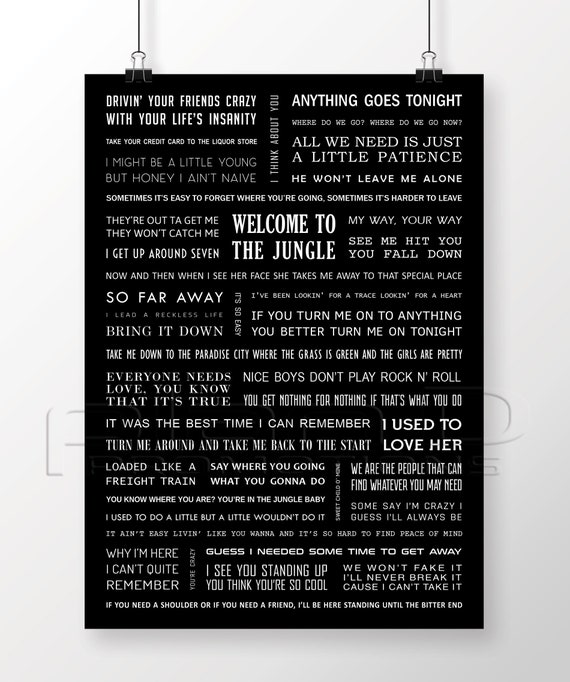 Appetite for Destruction Guns N Roses Poster Print Lyrics Gift Signed Art