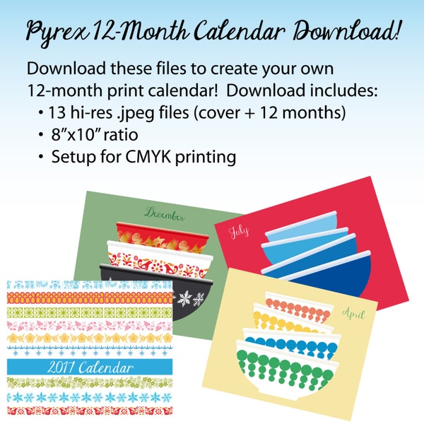 Pyrex 12-Month Calendar Images Download (13 files)