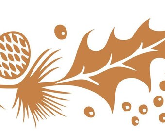May include: A brown holly and pine branch with berries, a traditional Christmas design.