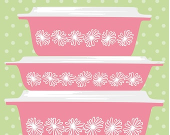 Pyrex Space Saver Pink Daisies (png) File Download