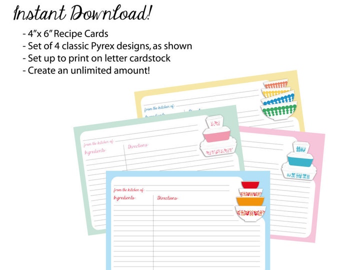 Pyrex 4x 6 Recipe Card Digital Download - Etsy