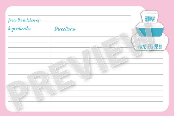 Pyrex Butterprint Instant Download Printable Recipe Card | Etsy