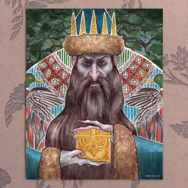 Koschei (Кощей) Aquarelle Illustration Digital Art Print - Wall Art - Home Decor - Slave Russian Folklore - Mythology - Fantasy Painting