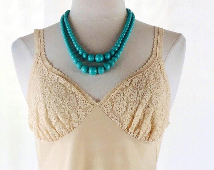 Vintage 70's nude colored lace detail A-line slipdress