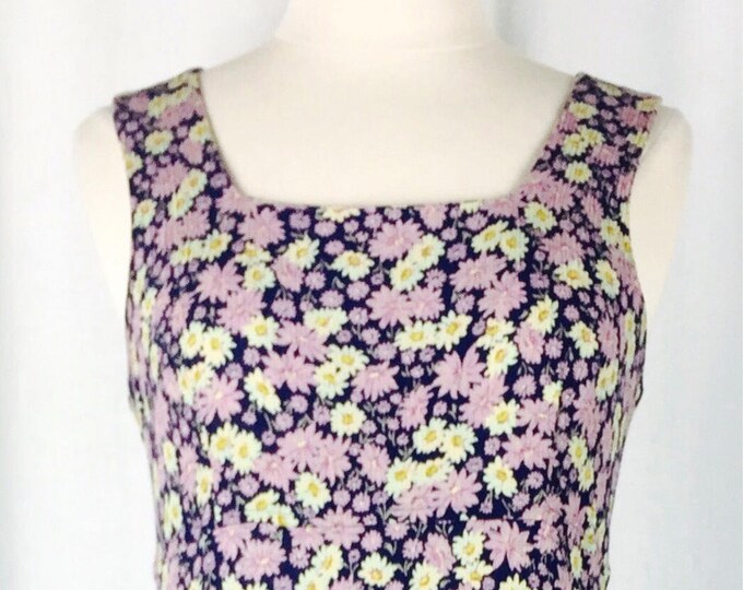HOLD Vintage 90's navy purple daisy print floral rayon dress