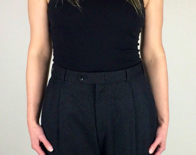 Vintage 80's grey flannel high rise pleat front menswear style trousers