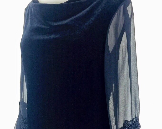 Vintage 90's black velvet sheer ruffle sleeve top