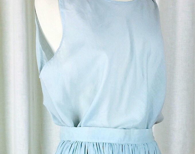 Vintage 70's 80's Jessica McClintock ice blue fine cotton multi layer midi skirt and tank top set