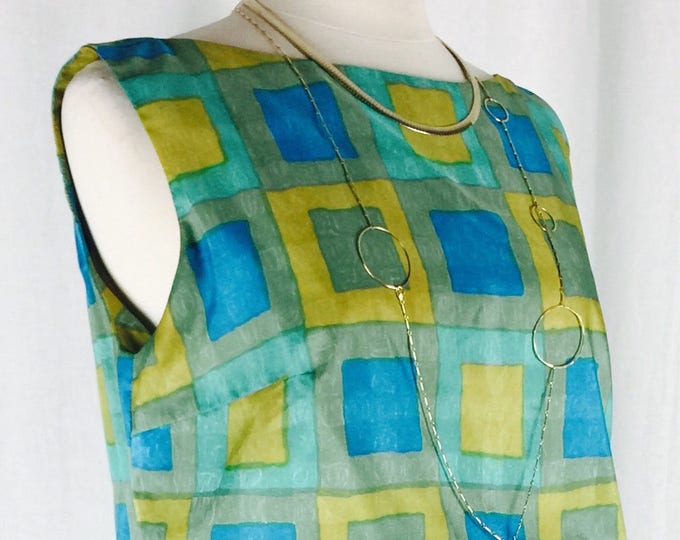 Vintage 60's bright mod geometric abstract square print  dress