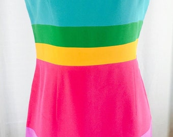 Vintage 90's silk rainbow mod colorblock fitted sheath dress
