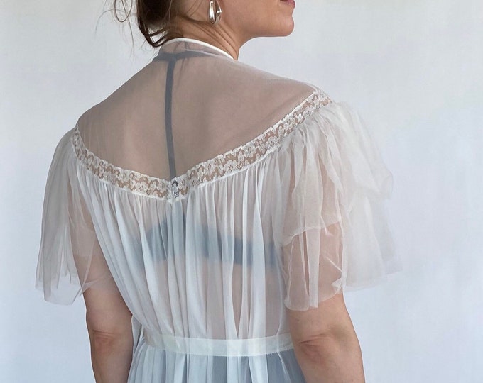 Vintage 60’s white sheer mesh lace belted long robe