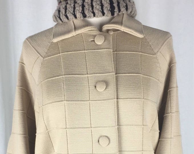 Vintage 60's Italian designer khaki tan modernist geometric Italian wool knitwear jacket