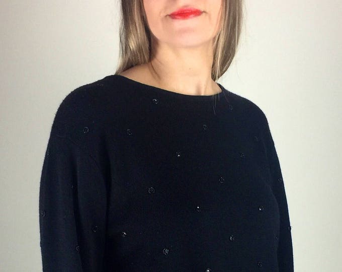 Vintage 90's black beaded polka dot tunic sweater