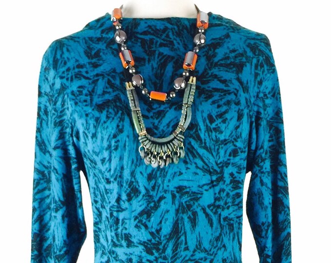 Vintage 80's abstract print long sleeve fit and flare knit dress