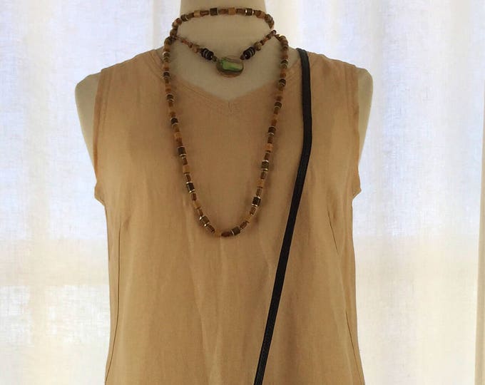 Vintage 90's French flattering peachy khaki luscious linen dress