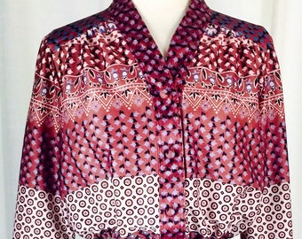 Vintage 70's paisley floral pattern button up belted shirt style dress