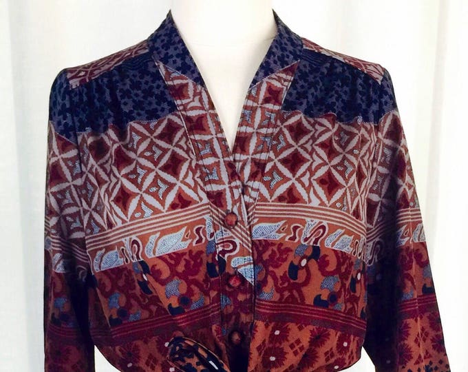 Vintage 70's horizontal multi print self tie belt dress