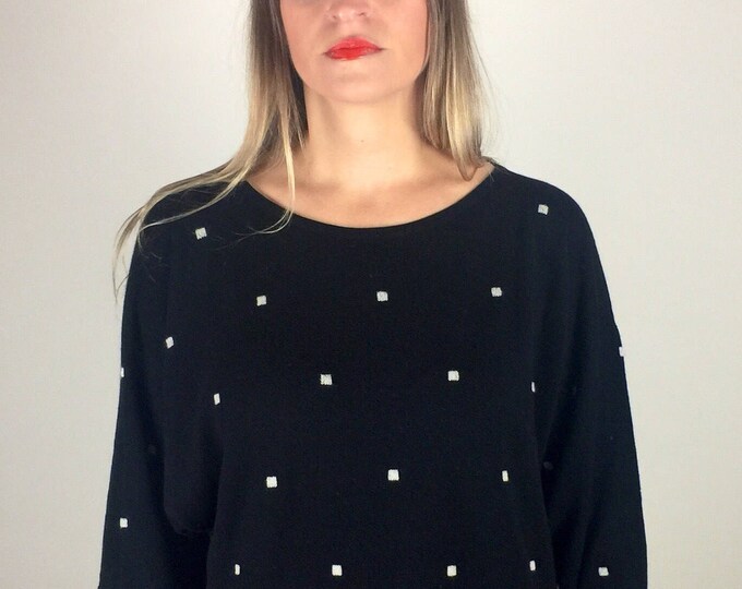 Vintage 80's designer Gianni Versace pop cashmere monochrome black and white squares geometric sweater tunic top