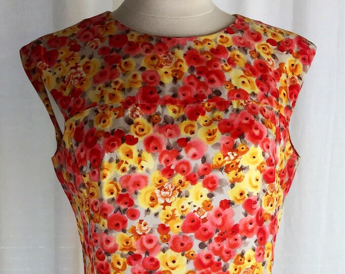 Vintage 60's bright mod rose floral print day dress