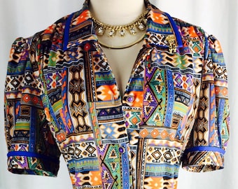 Vintage 70's 80's exotic print French brand southwest theme dress