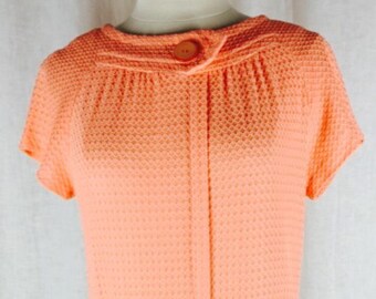 Vintage 60's peach waffled texture knit fitted belted dress