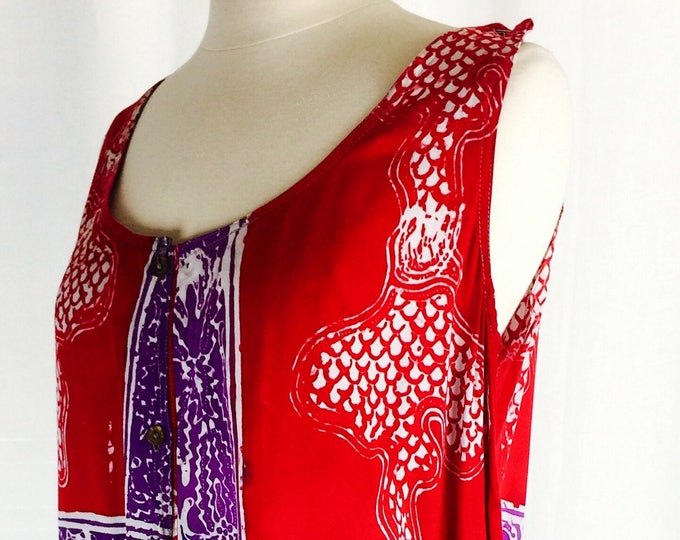 Vintage  80's 90's hippie bright color Indonesian Boho batik romper