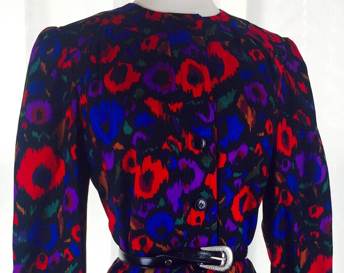 Vintage 80's rainbow animal print button down dress