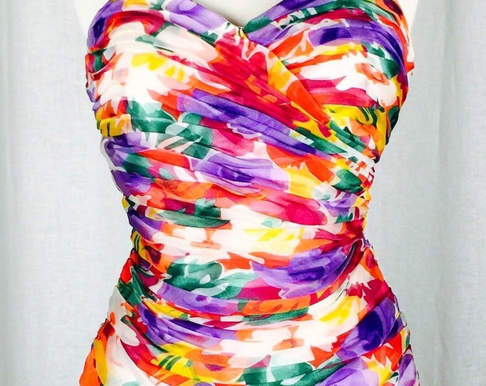 Vintage 80's silk floral bubble hem strapless dress