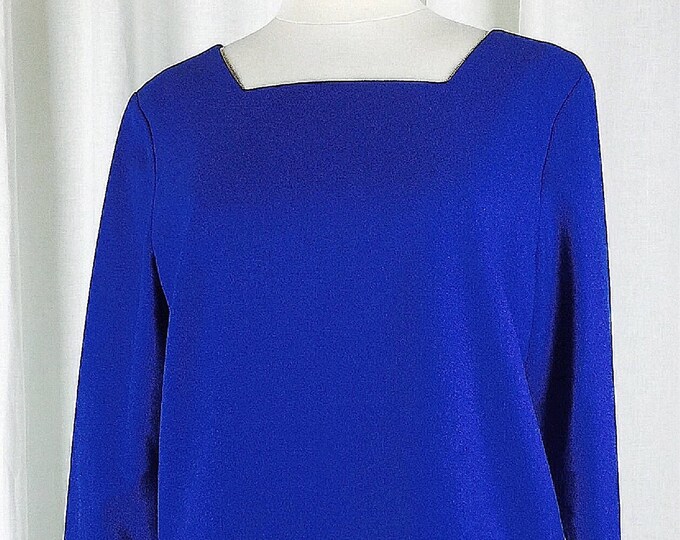 Vintage 70's 80's designer royal blue wool long sleeved wedge dress