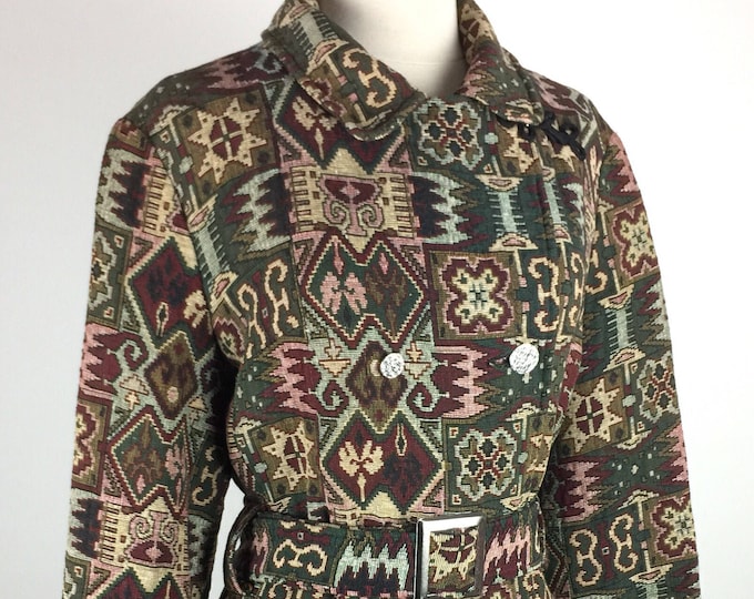 Vintage 50's 60's woven jacquard belted trench style coat