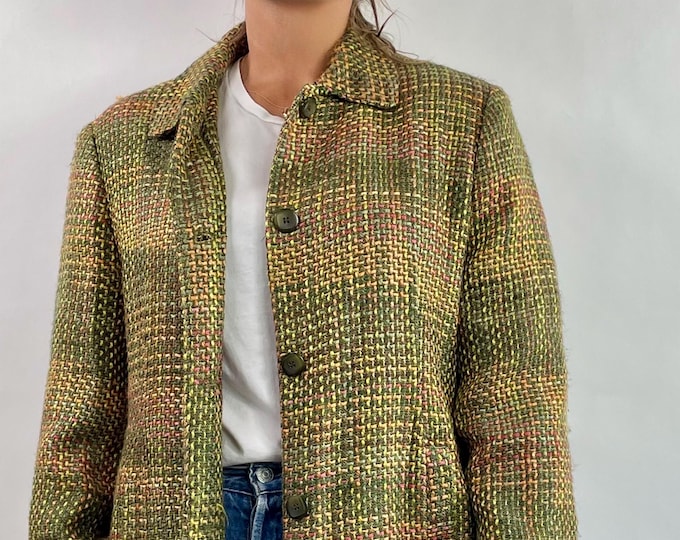 Vintage Y2K woven wool blend plaid lightweight car coat