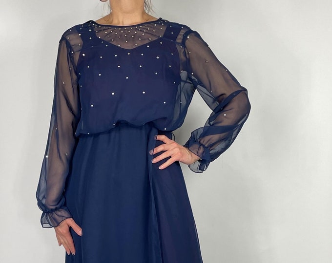 Vintage late 60’s navy sheer sparkle evening gown
