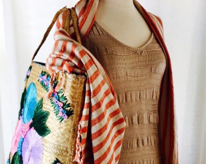 Vintage 90's khaki colored striped open knot crocheted slip dress