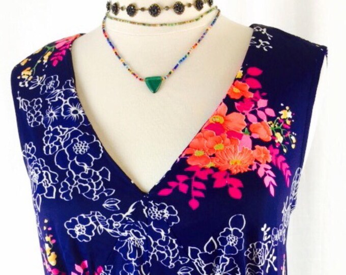 Vintage 70's long navy bright floral maxi dress