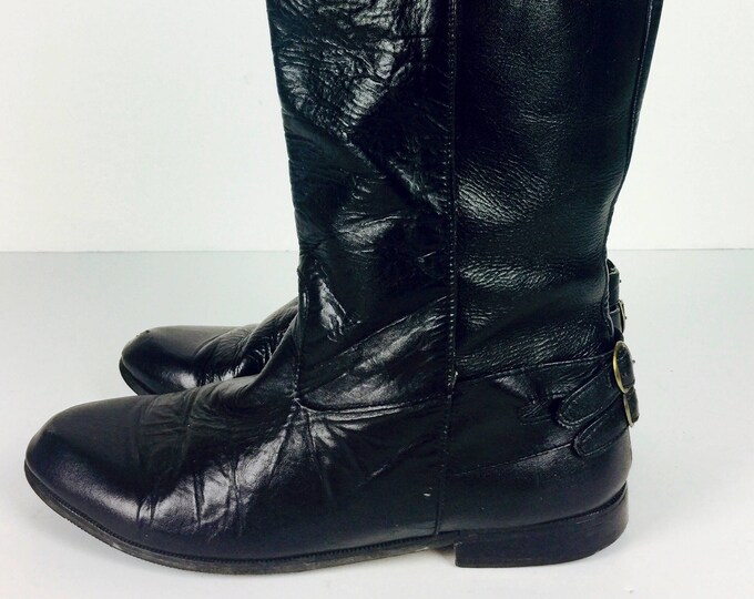 Vintage 70's mod squad moto black leather flat boots