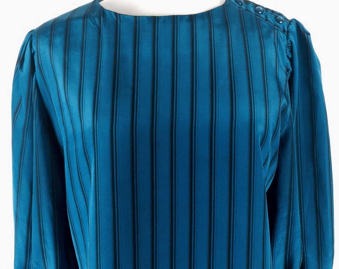 Vintage 80's teal black silk striped boxy shape top