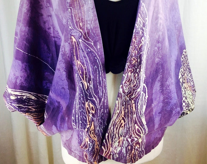 Vintage 70's 80's festival earth goddess purple space tie dyed batik bat wing cardigan kimono jacket