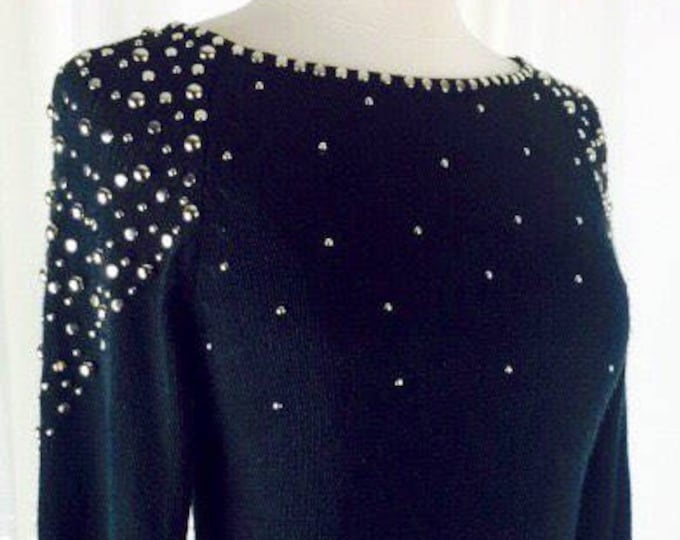 Vintage 80's 90's designer black fitted knit studded sweater