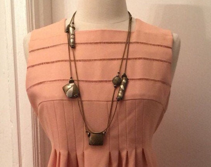 Vintage 70's nude peach A-line midi length dress