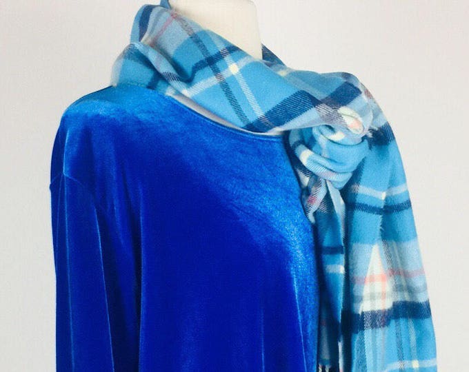 Vintage 90's blue velvet long sleeve A line boxy tunic top