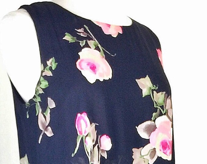 Vintage 80's boho Stevie Nicks black abstract rose floral 2 layer dress