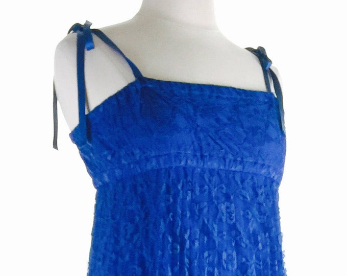 Vintage 70's royal blue lace empire strappy maxi dress
