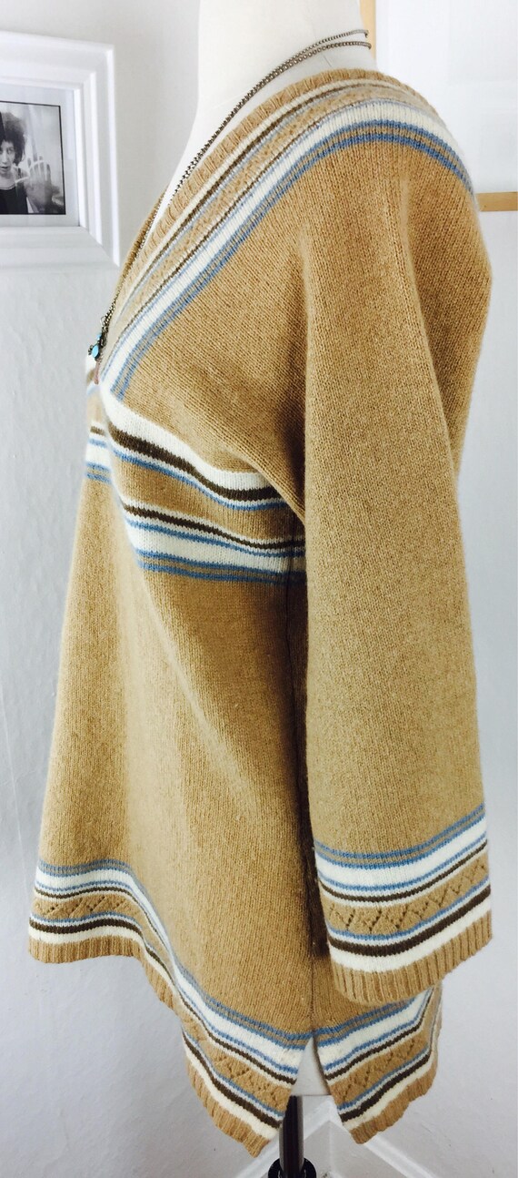 Vintage 70's boho camel lambswool striped tunic s… - image 9