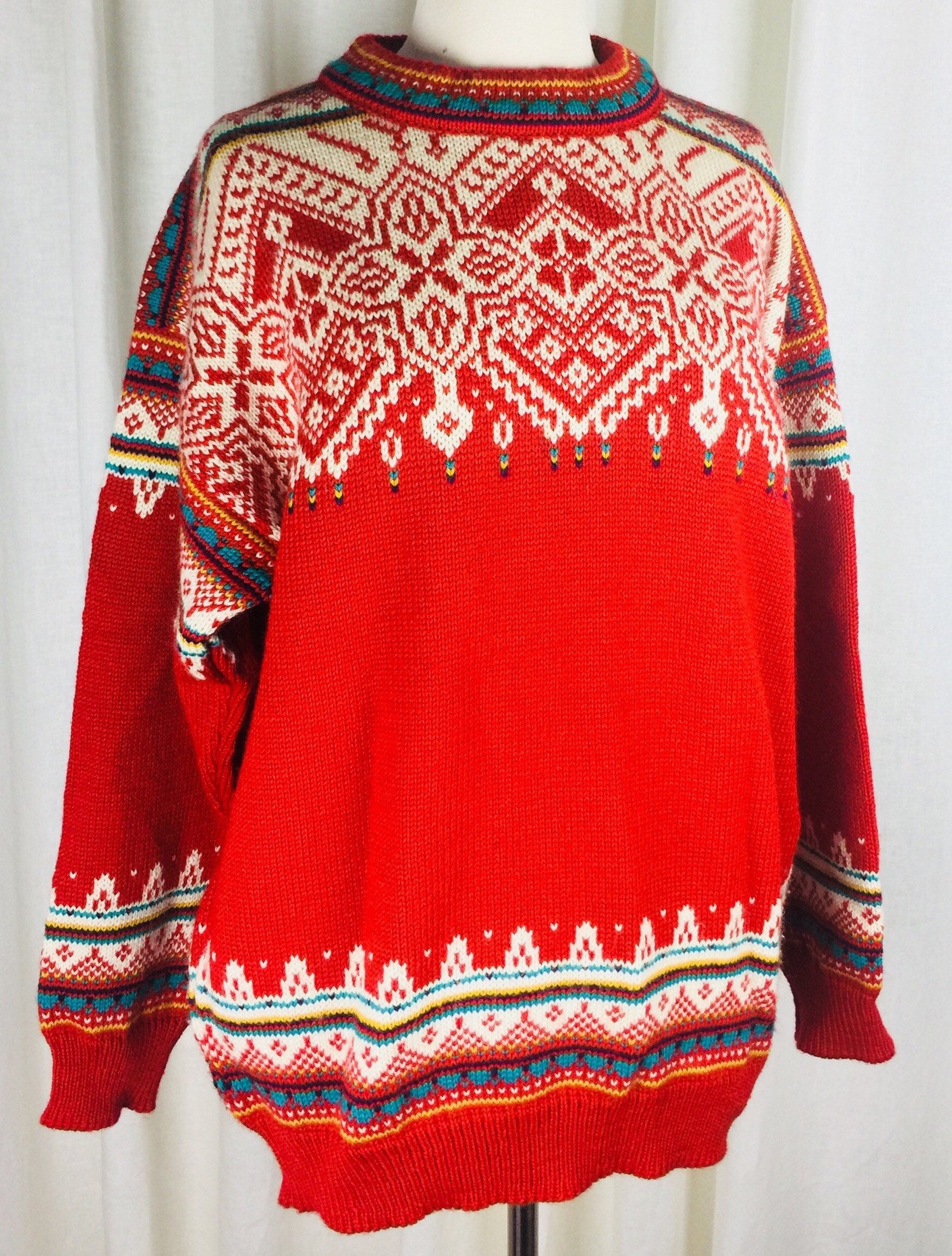 Vintage 80's 90's Dale of Norway red white crewneck ski sweater