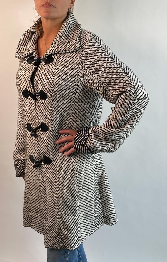 Vintage 90's herringbone knit black leather trim … - image 7