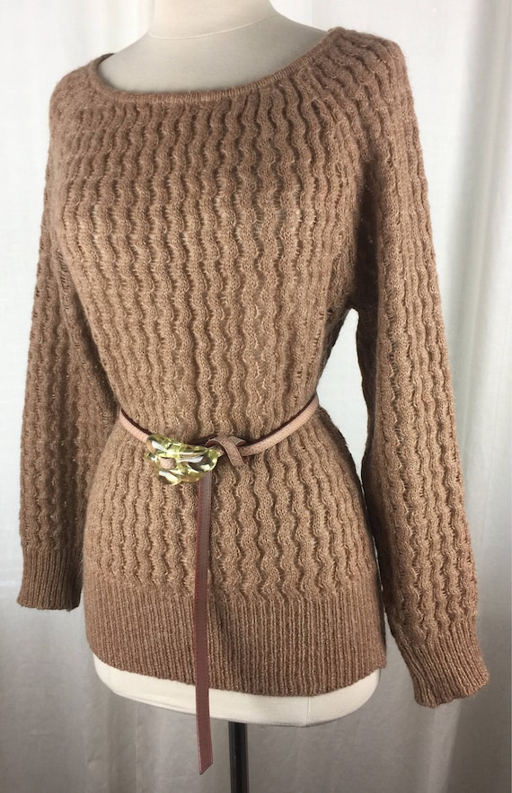 Vintage 80's camel colored mohair blend open knit 