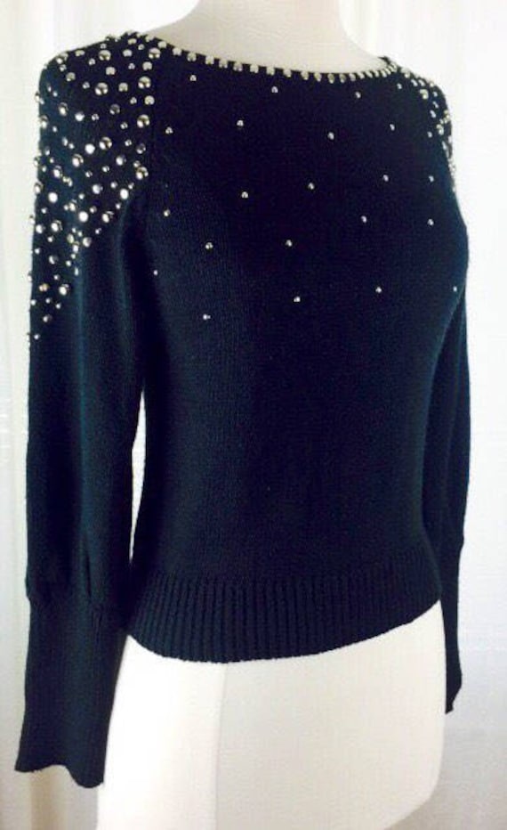 Vintage 80's 90's designer black fitted knit stud… - image 1